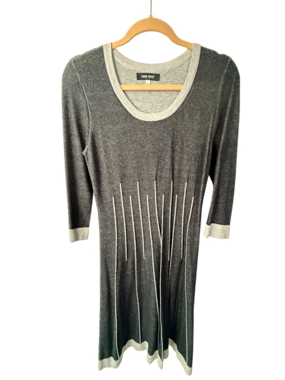 Nine West Gray Knit Midi Dress with Trim